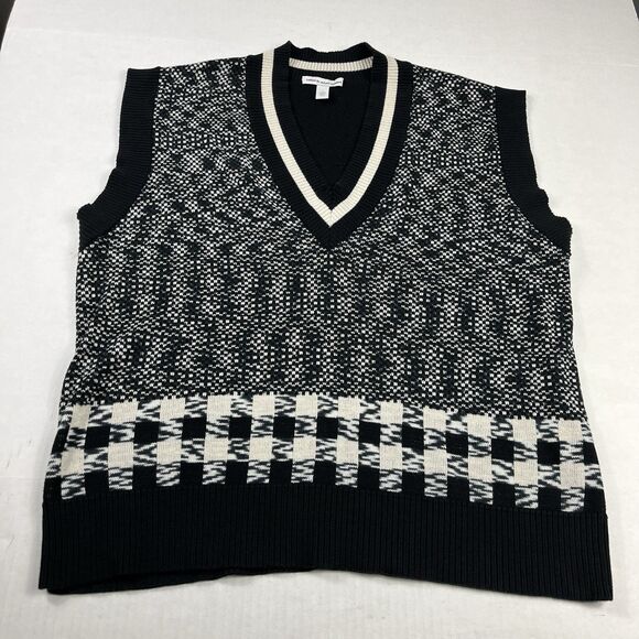 Autumn Cashmere Cotton Sweater Vest Black Tan Sleeveless Knit Casual - Picture 1 of 9